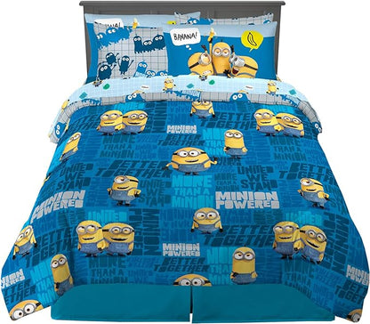 Franco Kids Bedding Super Soft Comforter and Sheet Set with Sham, 7 Piece Full Size, Minions The Rise Of Gru - LeafyLoom