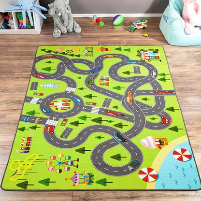 HOMORE Kids Play Mat Rug, Fun and Educational City Play Rug for Hot Wheels Track Racing and Toys, Kids Carpet Playmat Area Rug for Children Bedroom Play Room Nursery, 4x6 Feet - LeafyLoom