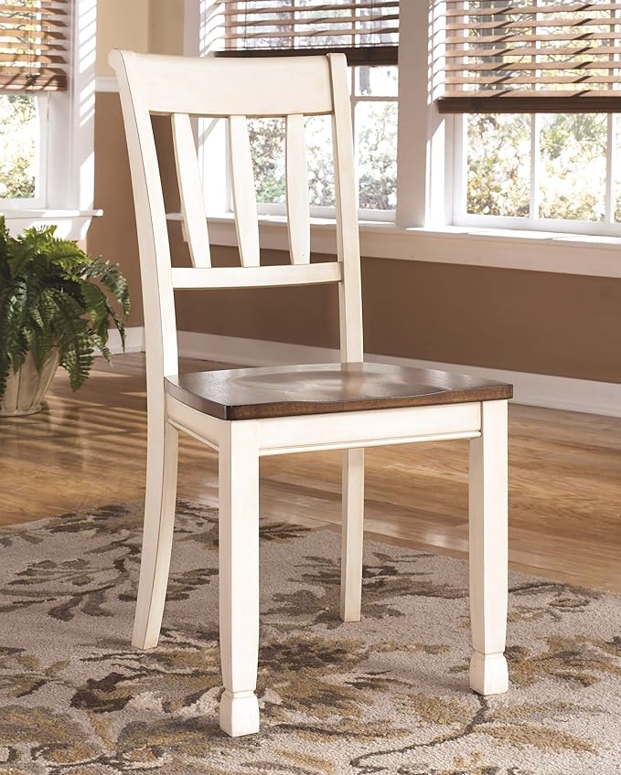 Signature Design by Ashley Whitesburg Cottage Rake Back Dining Chair, Set of 2, Brown & Off-White - LeafyLoom