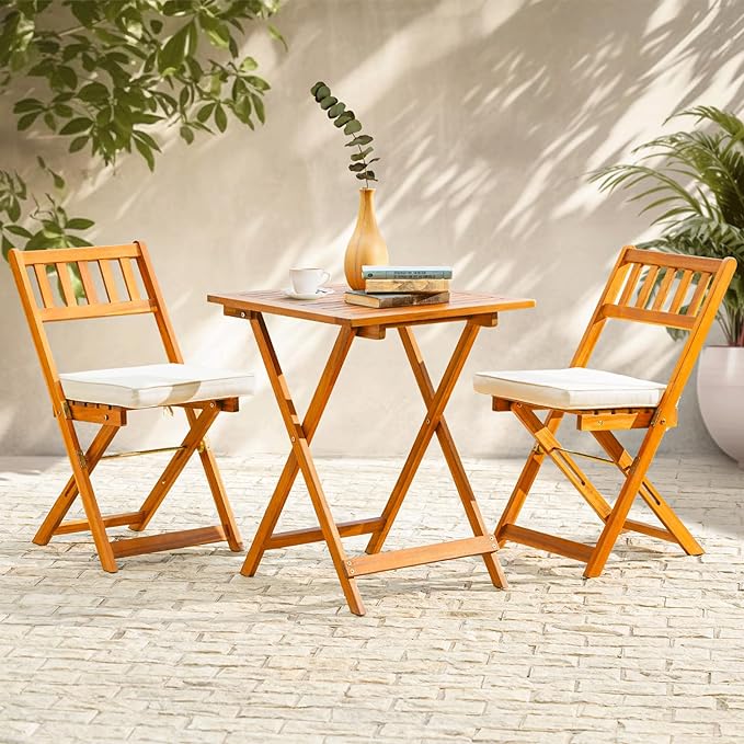 Heavy Duty 400lbs Capacity Patio Bistro Set 3 Piece Outdoor, Folding Chairs w/Cushion, Square Table-Upgrade 2024 - LeafyLoom