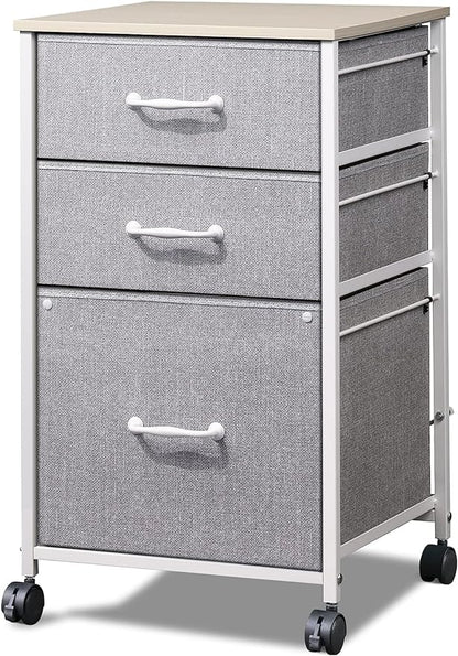 DEVAISE Mobile File Cabinet, Rolling Printer Stand with 3 Drawers, Fabric Vertical Filing Cabinet fits A4 or Letter Size for Home Office, Light Grey - LeafyLoom