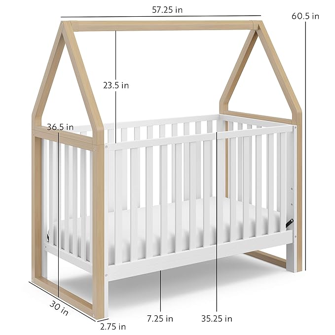 Storkcraft Orchard 5-in-1 Convertible Crib (White with Driftwood) – GREENGUARD Gold Certified, Canopy Style Baby Crib, Converts from Crib to Toddler Bed, Daybed and Full-Size Bed - LeafyLoom