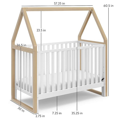 Storkcraft Orchard 5-in-1 Convertible Crib (White with Driftwood) – GREENGUARD Gold Certified, Canopy Style Baby Crib, Converts from Crib to Toddler Bed, Daybed and Full-Size Bed - LeafyLoom