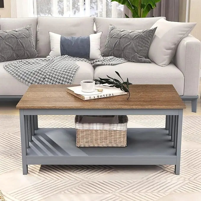 ChooChoo Coffee Table for Living Room, Grey Coffee Table with Shelf, 40 Inch - LeafyLoom