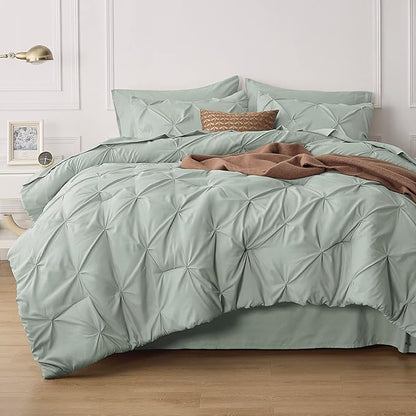 Bedsure Full Size Comforter Sets - Bedding Sets Full 7 Pieces, Bed in a Bag Green Bed Sets with Comforter, Sheets, Pillowcases & Shams - LeafyLoom