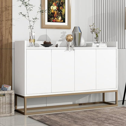 Sideboard Buffet Cabinet with Large Storage Space,Modern Particle Board Kitchen Console Table,W/ 4 Doors and Gold Metal Legs,Dining Room,Entryway,White, 47.2" - LeafyLoom