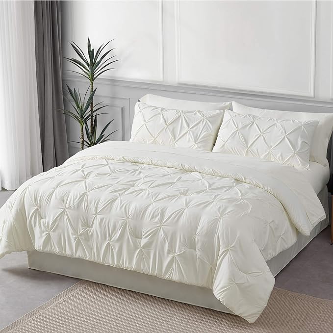 Bedsure Full Size Comforter Sets - Bedding Sets Full 7 Pieces, Bed in a Bag Ivory Bed Sets with Comforter, Sheets, Pillowcases & Shams, Adult & Kids Bedding - LeafyLoom