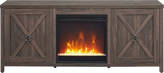 Henn&Hart Rectangular TV Stand with Crystal Fireplace for TV's up to 65" in Alder Brown, Electric Fireplace TV Stands for the Living Room - LeafyLoom