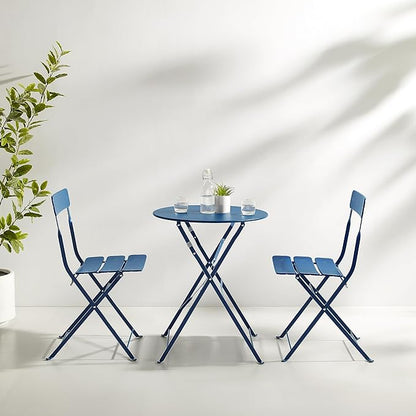 Crosley Furniture CF7390-NV Karlee Retro Metal Indoor/Outdoor 3-Piece Bistro Set with Table and 2 Chairs, Navy - LeafyLoom