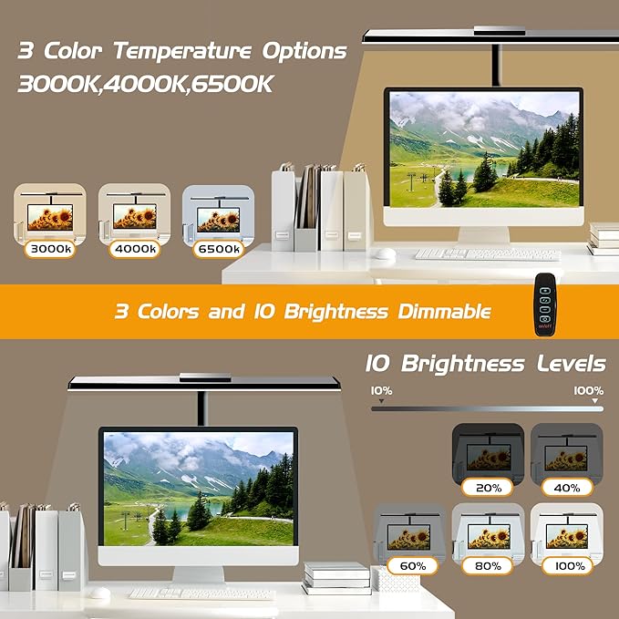 LED Desk Lamps for Home Office Eye-Caring Architect Lamp with Clamp 3 Colors 10 Brightness Adjustable Gooseneck Table Light with Key Control Workbench LED Reading Lamp [with Adatper] - LeafyLoom