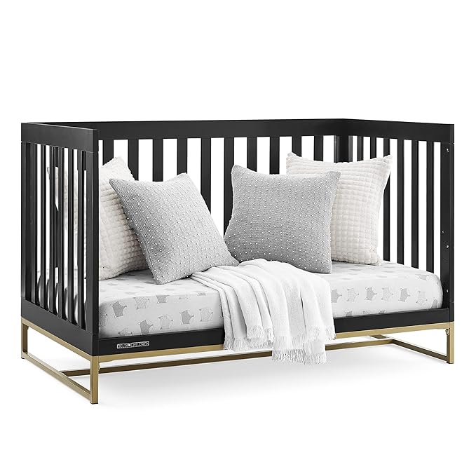 Delta Children Jade 4-in-1 Convertible Crib - Greenguard Gold Certified, Ebony/Bronze - LeafyLoom