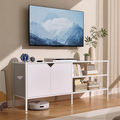 White TV Stand with Storage - Television Stands for Living Room, 50 Inch TV Table for 32 40 55 65 Inch TV, TV Consle for Bedroom, White - LeafyLoom