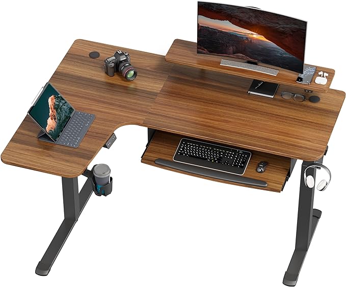 EUREKA ERGONOMIC Standing Desk Electric Adjustable Height (61"x43") Computer Desk with Keyboard Tray, Sit Stand Desk L Shaped Desk for Work/Home Office,Dual Motor,Memory Presets,2 USB/RGB,Walnut/Left - LeafyLoom