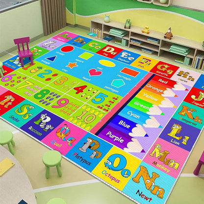 Kids Alphabet Play Game Rug - 6'x9' ABC Numbers and Shapes Educational Learning Toddler Carpet - Kids Room Playroom Classroom Kindergarten Activity Fun Soft Non-Slip Mat - LeafyLoom