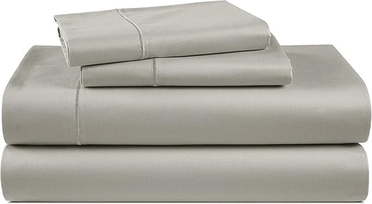 LANE LINEN 100% Egyptian Cotton Bed Sheets - 1000 Thread Count 4-Piece Silver Calking Sheets Set, Cotton Bedding Sheets, Sateen Weave, Luxury Hotel Sheets, 16" Deep Pocket (Fits Upto 17" Mattress) - LeafyLoom