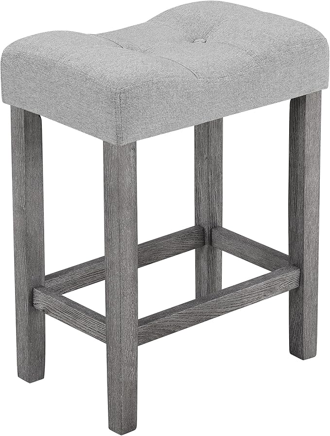 5 Piece Square, Industrial Breakfast Table + 4 Upholstered Stools, Bistro Dining Set, for Living, Small Apartment, Farmhouse, Game Room, Gray - LeafyLoom