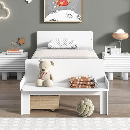 Twin Bed with 2 Drawers,Storage Platform Bed with Footboard Beach and Headboard,Pine Wood Twin Size Bed Frame High Stable for Kids,Boys,Girls,Teens, No Box Spring Needed,White - LeafyLoom