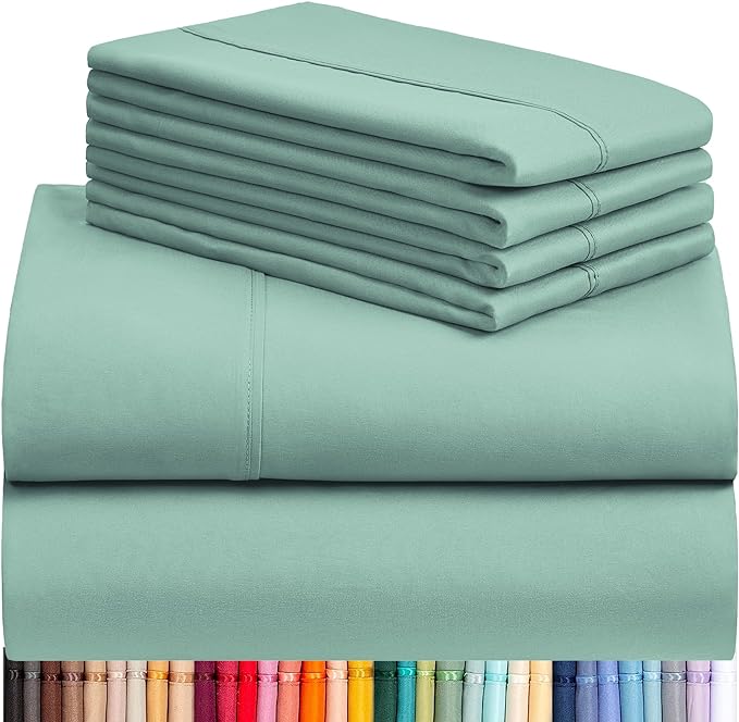 LuxClub 6 PC Full Sheet Set, Breathable Luxury Bed Sheets, Deep Pockets 18" Eco Friendly Wrinkle Free Cooling Bed Sheets Machine Washable Hotel Bedding Silky Soft - Light Teal Full - LeafyLoom