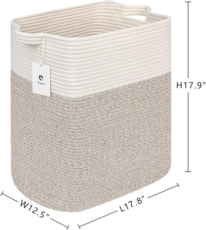 Extra Large Tall Basket Folding Bamboo Rectangle Handle Bins With Handle, Bathroom Dirty Clothes Basket, Bedroom, Toy, Pillows, Closet Organizer White Brown Collapsible Laundry Baskets - LeafyLoom