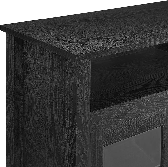 Walker Edison Glenwood Rustic Farmhouse Glass Door Highboy Fireplace TV Stand for TVs up to 65 Inches, 58 Inch, Black - LeafyLoom