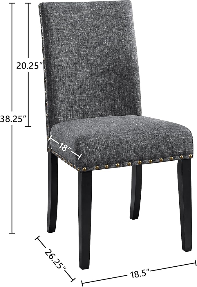 New Classic Furniture Crispin Dining Chair (Set of Four), 100% Polyester Granite Gray Fabric with Espresso Legs - LeafyLoom