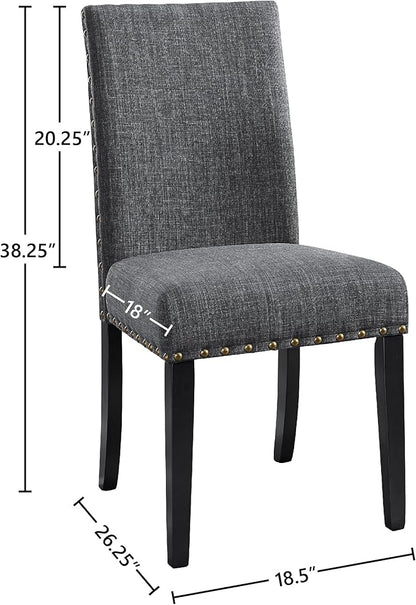 New Classic Furniture Crispin Dining Chair (Set of Six), 100% Polyester Granite Gray Fabric with Espresso Legs - LeafyLoom