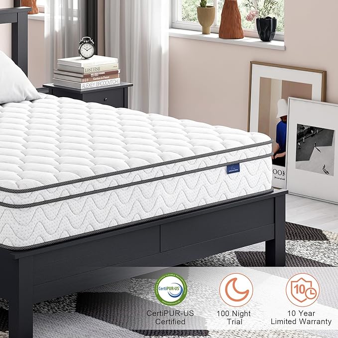 Vesgantti Full Size Mattress, 12 Inch Hybrid Full Mattress in a Box, Double Mattress with Memory Foam and Pocket Spring, Ergonomic Design & Pressure Relief, Medium Firm Feel, 54"*75"*12" - LeafyLoom