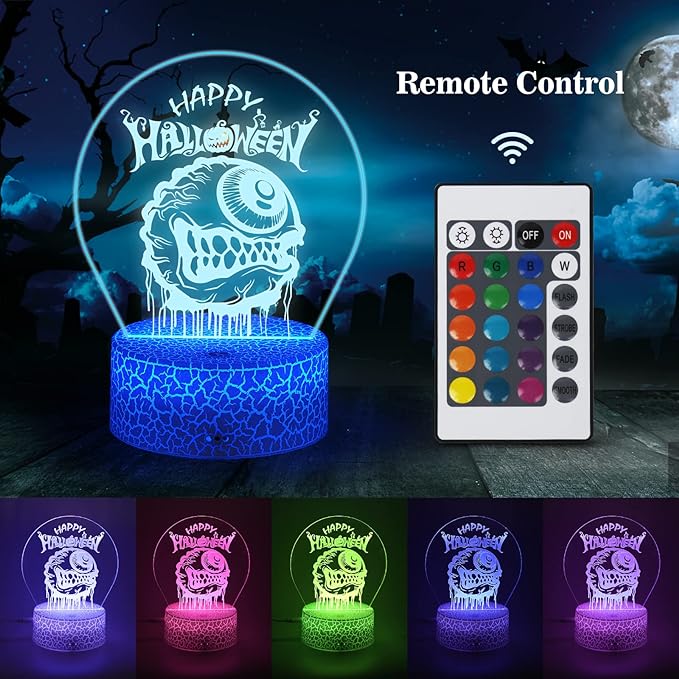 Halloween Decorations Limited Edition Scary Eyeball Decoration Indoor, Desk Visual 3D Lamp Night Light with Remote, Multiple Colour & Flashing Modes and Brightness Adjusted - LeafyLoom