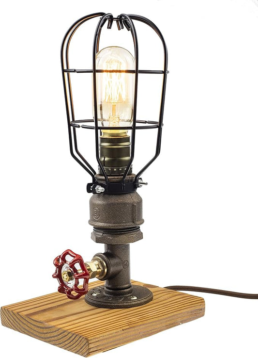 Loft Style Lamp, Solaire of Astora", Steam Punk Industrial, Bedside Night Lamp, Metal Body, Table Desk Light with Dimmer, LL-023 - LeafyLoom