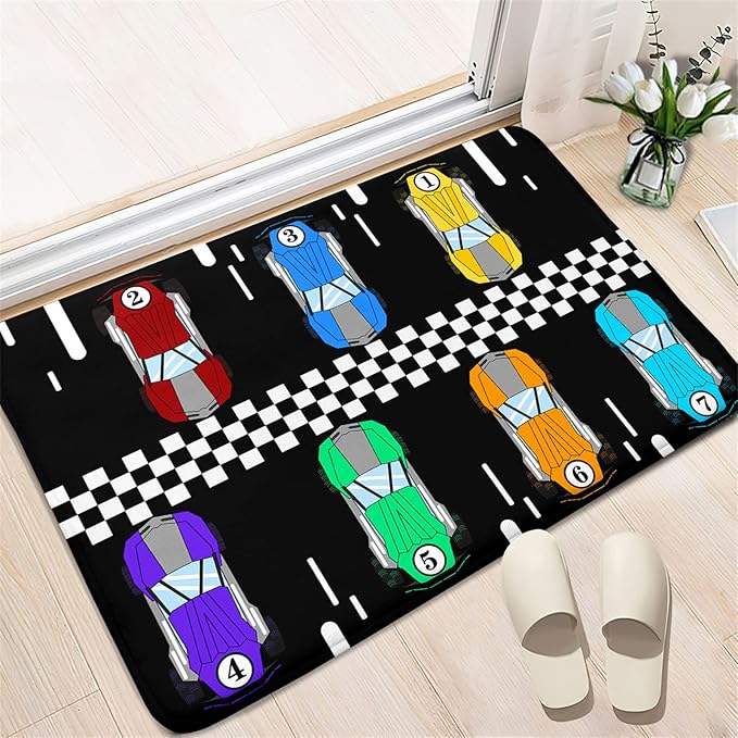 Race Car Rug Kids Play Area Rugs Race Car Track Rug Kids Rug with Roads and Tracks Car Track Carpet Car Rug for Boys Room Race Car Room Decor for Boys,Black 2'×3' - LeafyLoom