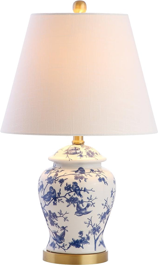 JONATHAN Y JYL3005A Penelope 22" Chinoiserie LED Table Classic Cottage Bedside Desk Nightstand Lamp for Bedroom Living Room Office College Bookcase LED Bulb Included, Blue/White - LeafyLoom