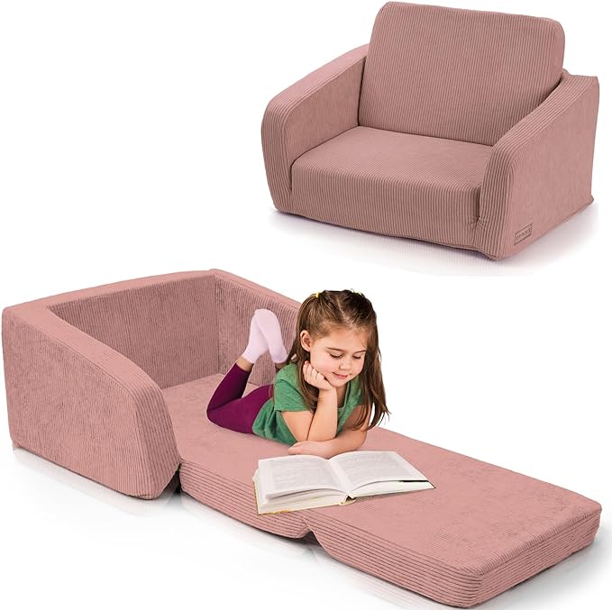 ZICOTO Comfy Kids Chair for Toddler - Stylish 2 in 1 Lounger Made of Memory Foam Easily Unfolds Into a Soft Baby Couch to Nap On - Modern Fold Out Sofa for The Little Ones - LeafyLoom