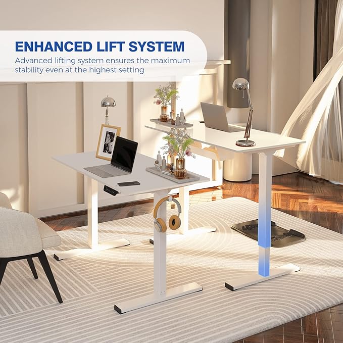 FLEXISPOT Electric Stand Up/ Standing Desk with 55 x 24 Splice Ergonomic Memory Controller Height Adjustable E150 (White Frame + 55" White Desktop) - LeafyLoom