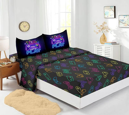 Gamer Comforter Sets Queen,Purple Gaming Bedding Sets for Boys,Gaming Comforter Set,Queen Size Bedding Sets for Boys,Bed in A Bag with Sheets(Queen,Purple Color) - LeafyLoom