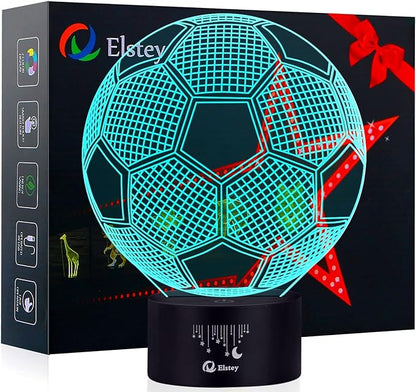 Elstey Soccer 3D LED Night Light Touch Table Desk Optical Illusion Lamps, 7 Color Changing Lights with Acrylic Flat & ABS Base & USB Charger - LeafyLoom