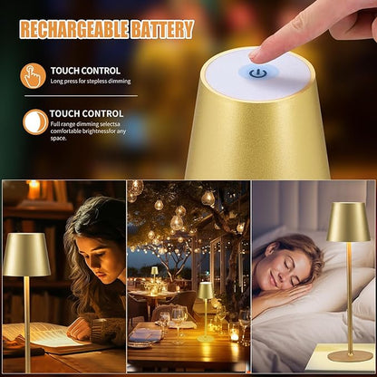 BGFHome Cordless Table Lamp LED Desk lamp,5000mAh Rechargeable Touch Night Light Wireless Minimalist Design for/Restaurant/Bedroom/Bars/Outdoor Party/Camping/Coffee Shop(2 Pack Gold)… - LeafyLoom