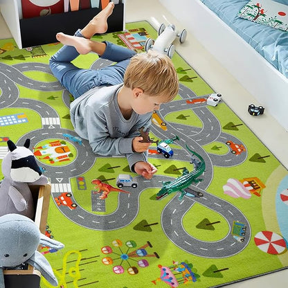 HOMORE Kids Play Mat Rug, Fun and Educational City Play Rug for Hot Wheels Track Racing and Toys, Kids Carpet Playmat Area Rug for Children Bedroom Play Room Nursery, 4x6 Feet - LeafyLoom