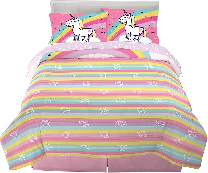 Franco Kids Bedding Super Soft Comforter and Sheet Set, 5 Piece Full Size, Peppa Pig - LeafyLoom