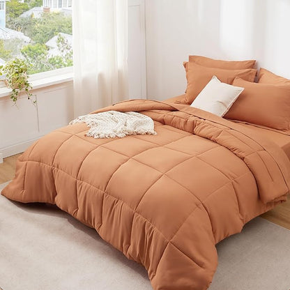 Bedsure Burnt Orange Twin XL Comforter Set - 5 Pieces Solid Twin XL Bed in a Bag for College, Twin XL Bed Set Burnt Orange with Comforters, Sheets, Pillowcase & Sham, Extra Long Twin Comforter Set - LeafyLoom