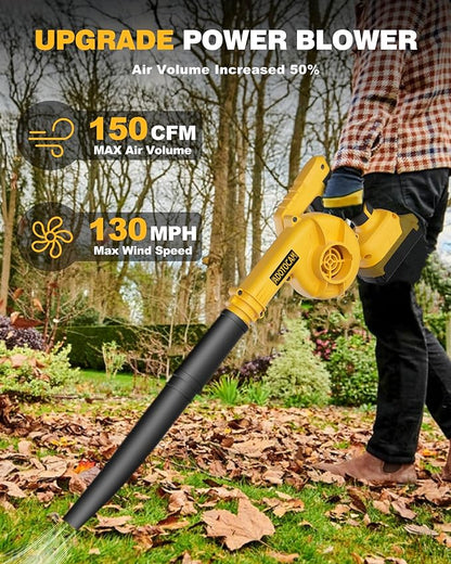 Cordless Leaf Blower for Dewalt 20V Max Battery(Not Battery), 130 MPH Electric Leaf Blower, Variable Speed Battery Powered Leaf Blowers for Yard Lawn Care/Snow Blowing - LeafyLoom