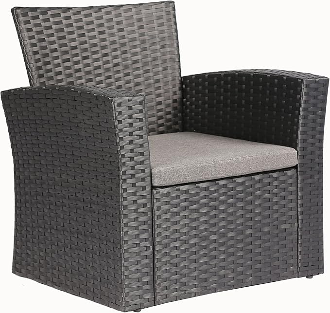 4 Pieces Outdoor Furniture Complete Patio Cushion Wicker P.E Rattan Garden Set, Full, Black - LeafyLoom