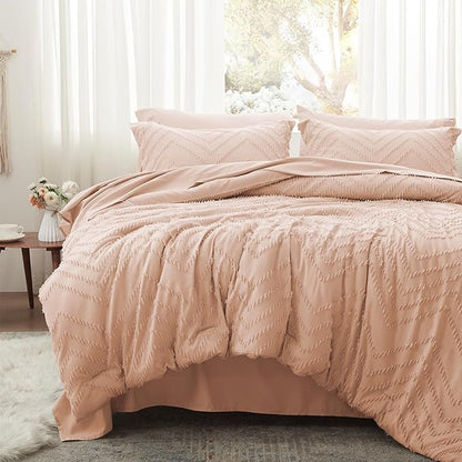 Anluoer Twin Comforter Set, Pink Tufted Bed in a Bag 5 Pieces with comforters and sheets, All Season Bedding Sets with 1 Comforter, 1 PillowShams, 1 Pillowcases, 1 Flat Sheet, 1 Fitted Sheet - LeafyLoom