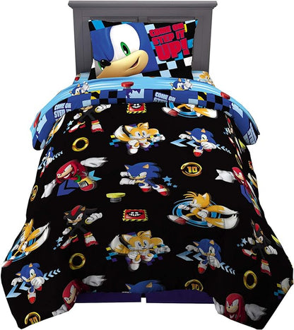 Sonic the Hedgehog Anime Kids Super Soft Comforter and Sheet Set, 4 Piece Twin Size by Franco, Prints may vary - LeafyLoom