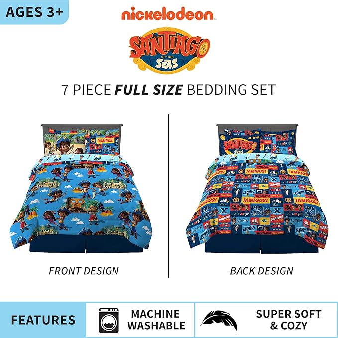 Franco Kids Bedding Super Soft Comforter and Sheet Set with Sham, 7 Piece Full Size, Santiago Of The Seas - LeafyLoom