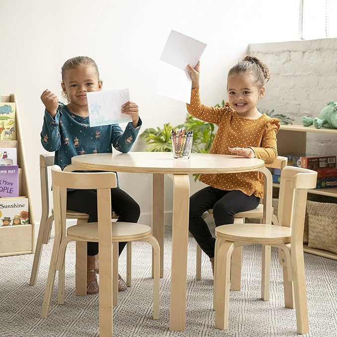 ECR4Kids ECRKids Seating, 5-Piece Table and Chairs Set, Natural - LeafyLoom