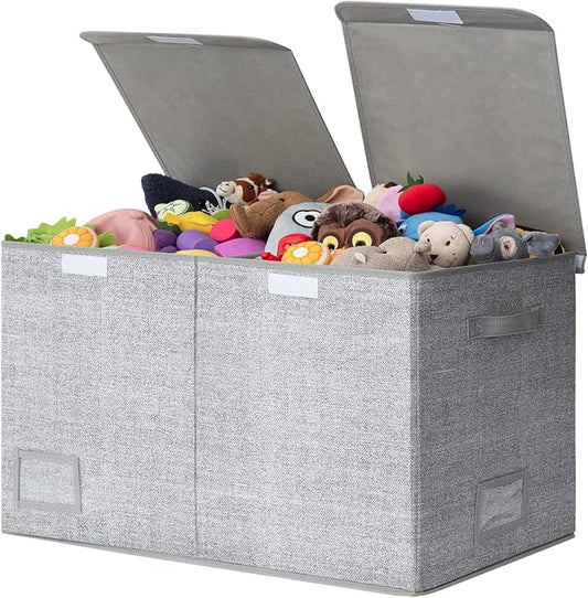 GRANNY SAYS Toy Chest with Lids, Foldable Toy Storage Organizer with Handles, Stuffed Animal Storage for Nursery Room Playroom, Living Room, Large Toy Box for Boys and Girls, Gray - LeafyLoom