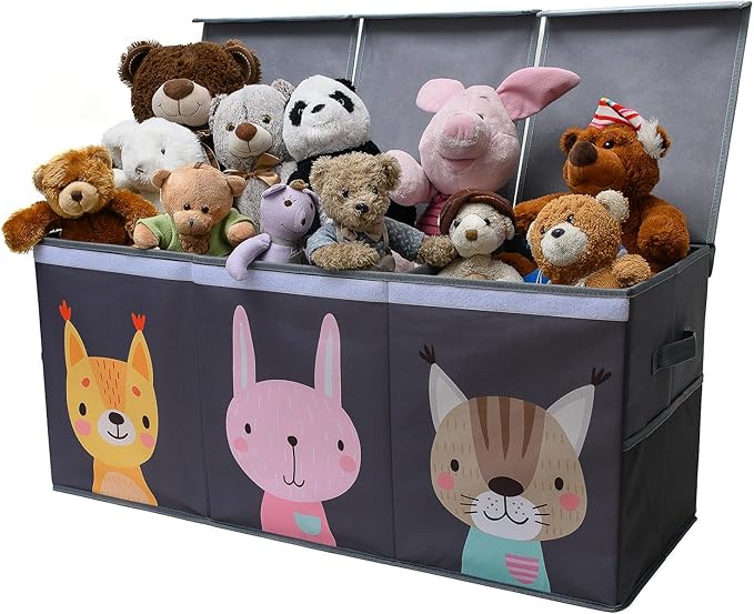 Extra Large Toy Storage Organizer with Lid - Sturdy, Collapsible Toy Chest Storage Box with Cute Design - Toys Bin with Dividers for Kids, Boys, Girls, Nursery, Bedroom, Play room 37"x16"x14" - LeafyLoom