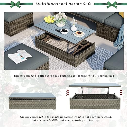 5 Pieces Outdoor Patio Sectional Sofa Couch, PE Wicker Furniture Conversation Sets with Adustable Backrest & Washable Cushions & Ottomans & Glass Coffee Table for Garden, Poolside, Backyard - LeafyLoom