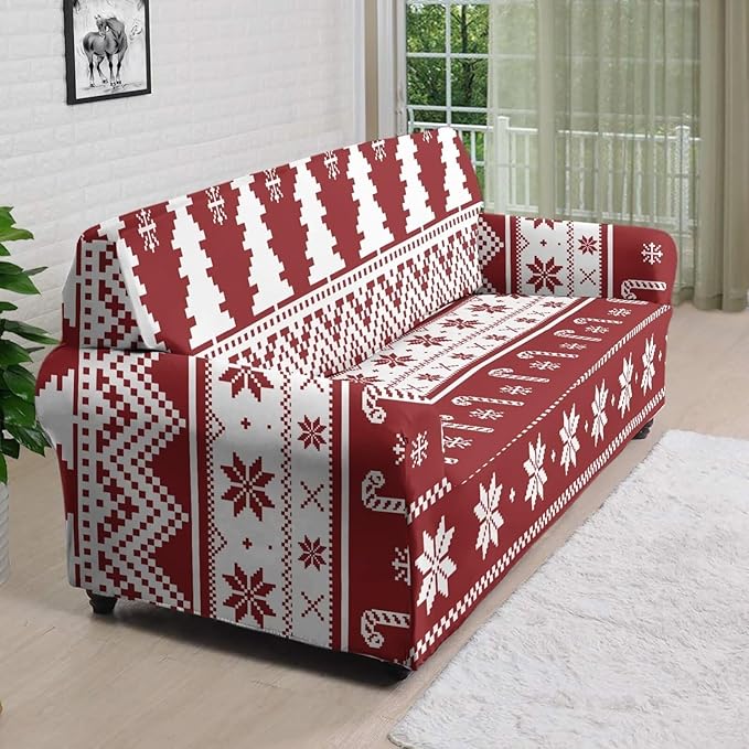 FKELYI Boho Christmas Easy Going Stretch Sofa Slipcover Washable Sofa Couch Cover Comfortable Furniture Protector with Elastic Bottom XL FKELYI