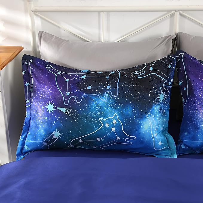 Wowelife Galaxy Bedding Twin Comforter Set for Boys and Girls 5 Pieces Cat Galaxy Comforter Set Outer Space Twin Bedding Set with Sheets Comfortable and Breathable for Kids - LeafyLoom